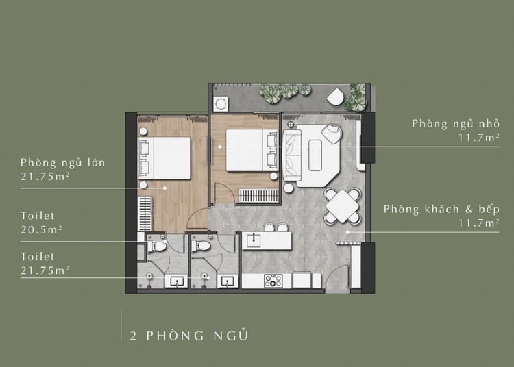 Thiết kế căn hộ 2 phòng ngủ dự án Stella En Tropic