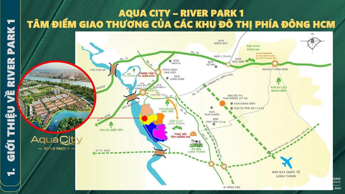 Vị trí địa chỉ dự án nhà phố Aqua City The River Park 1 TP. Biên Hòa Đường Ngô Quyền nhà phát triển Novaland